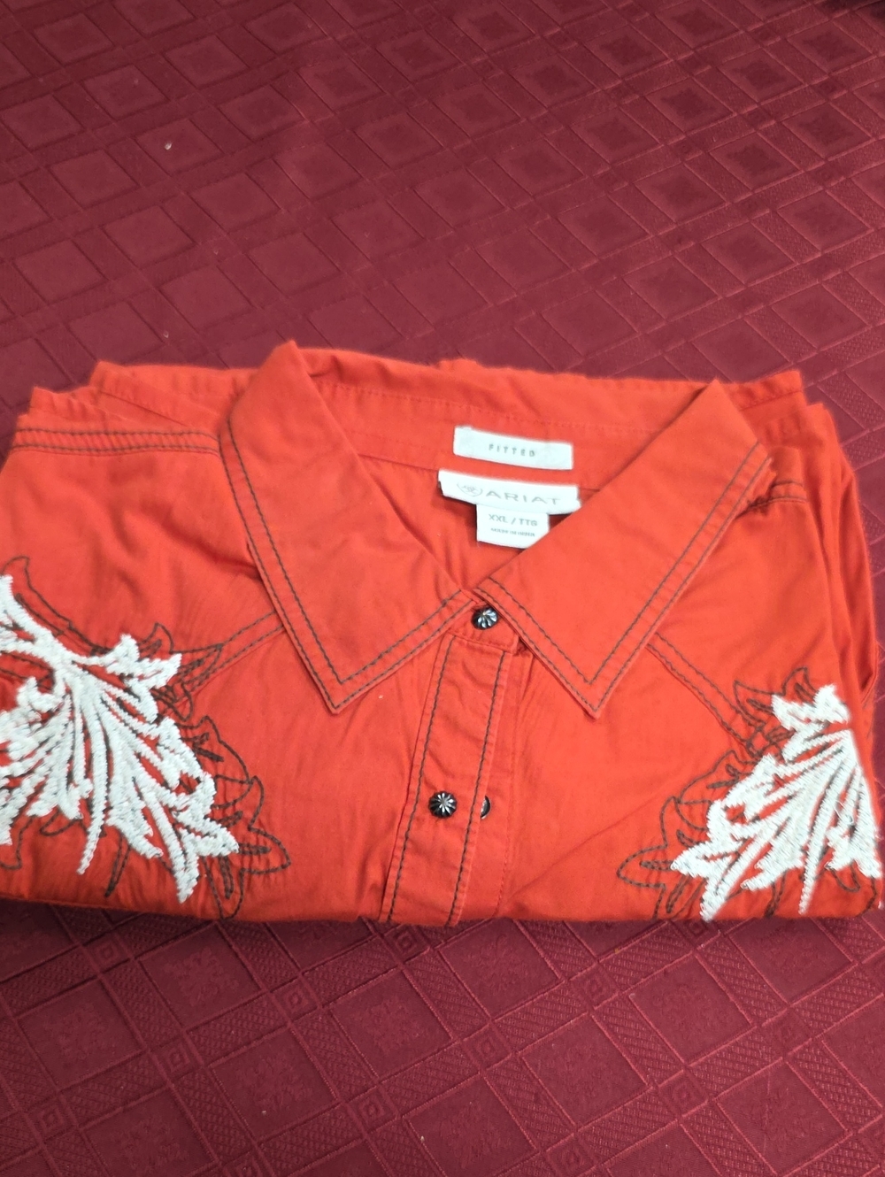 Ariat Womens Orange Button-Down Shirt with White Embroidery
